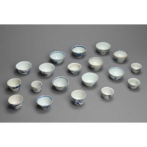 120 - A GROUP OF CHINESE PORCELAIN CUPS, QING DYNASTY. Nineteen cups Kangxi period and later, mainly blue ... 