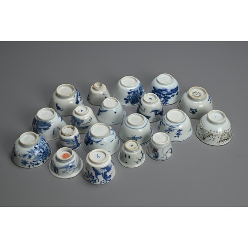 120 - A GROUP OF CHINESE PORCELAIN CUPS, QING DYNASTY. Nineteen cups Kangxi period and later, mainly blue ... 