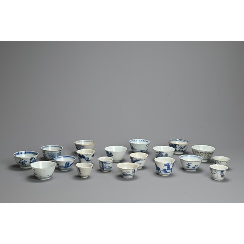 120 - A GROUP OF CHINESE PORCELAIN CUPS, QING DYNASTY. Nineteen cups Kangxi period and later, mainly blue ... 