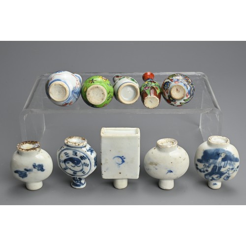 139 - A GROUP OF CHINESE PORCELAIN SNUFF BOTTLES AND MINIATURE PORCELAIN VASES, 18/19TH CENTURY. To includ... 