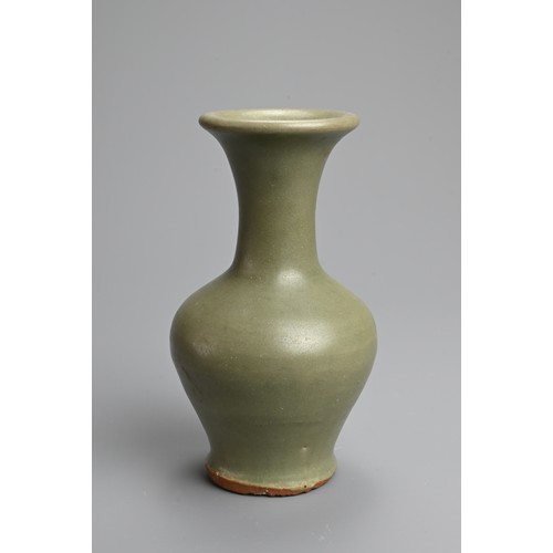 172 - A CHINESE LONGQUAN CELADON GLAZED PORCELAIN VASE, YUAN DYNASTY, PUBLISHED AND EXHIBITED. Of baluster... 