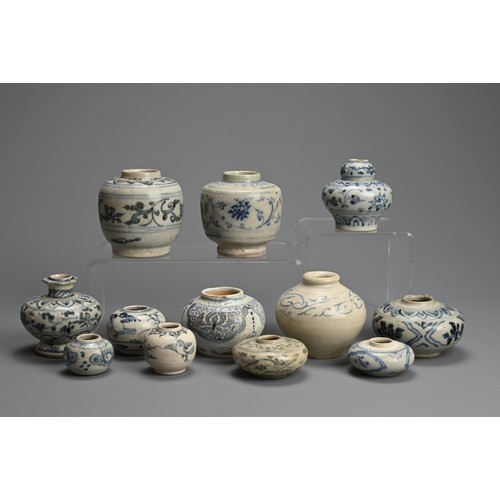 195 - A GROUP OF ANNAMESE BLUE AND WHITE PORCELAIN JARS, 15/16TH CENTURY. Of various forms decorated with ... 