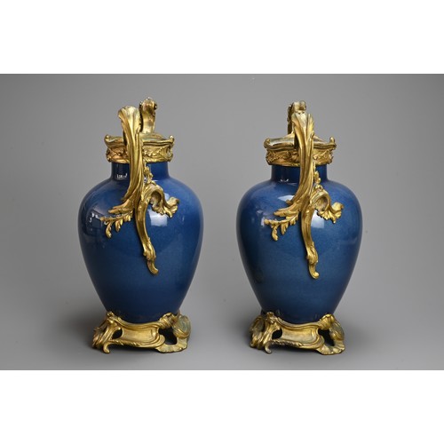 204 - A GOOD PAIR OF CHINESE POWDER BLUE GLAZED PORCELAIN VASES, FRENCH GILT BRONZE MOUNTED, 18TH CENTURY.... 