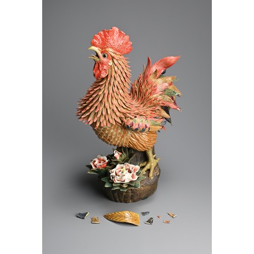 318 - A LARGE CHINESE POLYCHROME MODEL OF A ROOSTER, 20TH CENTURY. Finely modelled rooster crowing, standi... 