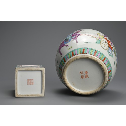 219 - TWO CHINESE PORCELAIN ITEMS, 20TH CENTURY. To include a square form brush pot decorated with flowers... 