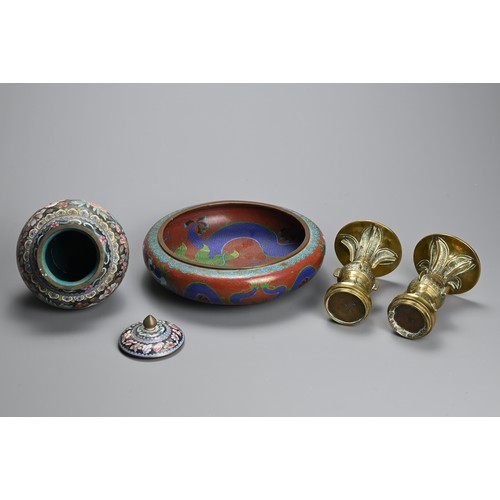 230 - A GROUP OF CHINESE CLOISONNE ENAMEL AND POLISHED BRONZE ITEMS, 19/20TH CENTURY. To include a pair of... 