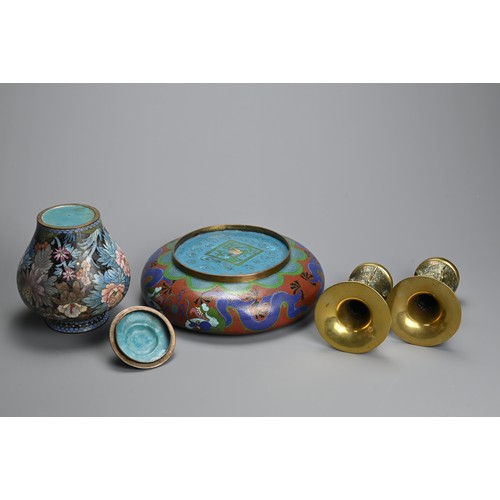 230 - A GROUP OF CHINESE CLOISONNE ENAMEL AND POLISHED BRONZE ITEMS, 19/20TH CENTURY. To include a pair of... 