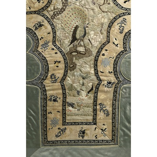 333 - A PAIR OF CHINESE FRAMED SILK EMBROIDERED PANELS, 19/20TH CENTURY. Decorated with various birds and ... 