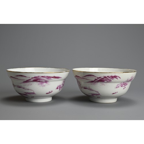 252 - A PAIR OF CHINESE PINK ENAMELLED PORCELAIN BOWLS, REPUBLIC PERIOD, 20TH CENTURY. With stepped rounde... 