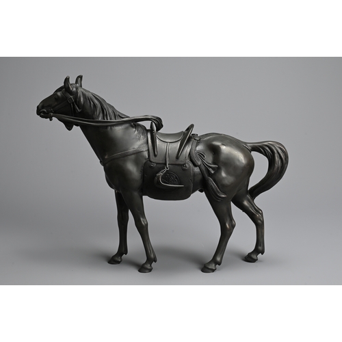 359 - A JAPANESE BRONZE FIGURE OF SHOGUN’S HORSE, MARUKI COMPANY, 19/20TH CENTURY. Well cast, the stallion... 