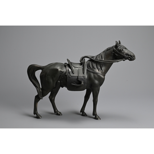 359 - A JAPANESE BRONZE FIGURE OF SHOGUN’S HORSE, MARUKI COMPANY, 19/20TH CENTURY. Well cast, the stallion... 