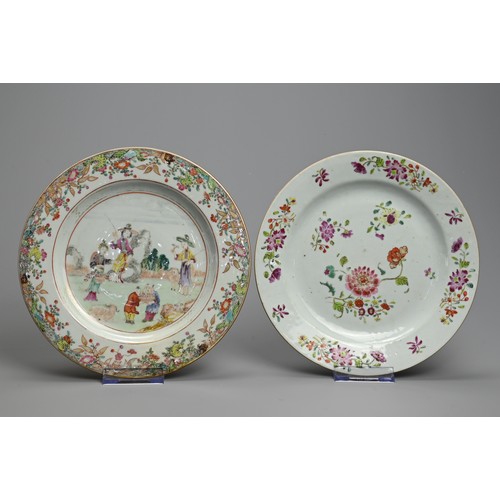 243 - FOUR CHINESE PORCELAIN DISHES, 18TH CENTURY.  The first decorated in famille rose with ladies and ch... 