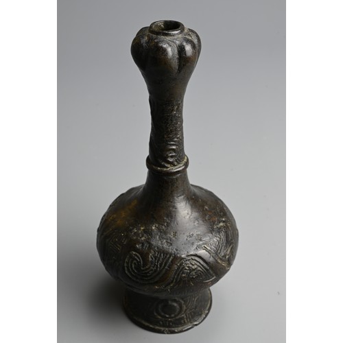 277 - A CHINESE BRONZE BOTTLE VASE, 17/18TH CENTURY. Globular body leading into a tall tapered neck with g... 