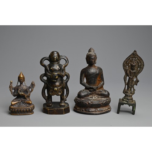 281 - A MIXED GROUP OF CHINESE / TIBETAN BRONZE ITEMS. Comprising two vajras together with seven various f... 