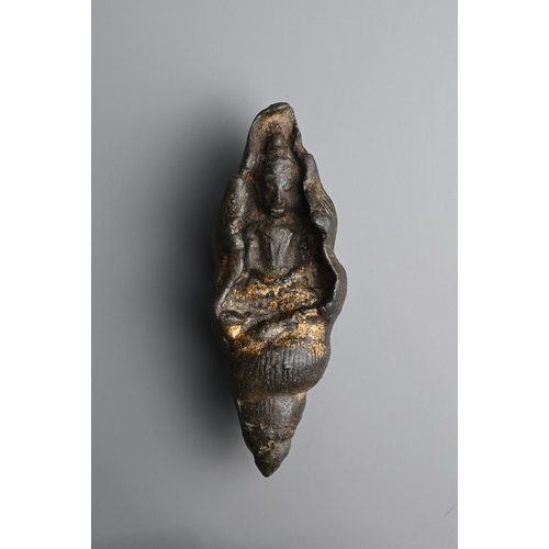 292 - A SOUTHEAST ASIAN BRONZE FIGURE OF BUDDHA IN CONCH SHELL. The figure seated in meditation within a c... 