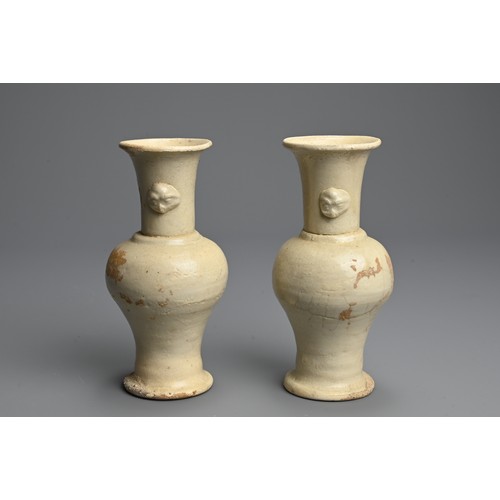 323 - A PAIR OF CHINESE QINGBAI WARE PORCELAIN VASES, SOUTHERN SONG DYNASTY (1127–1279). Each of baluster ... 