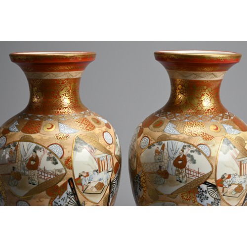 327 - A PAIR OF JAPANESE KUTANI ZO PORCELAIN VASES, EARLY 20TH CENTURY. Of baluster form decorated with va... 