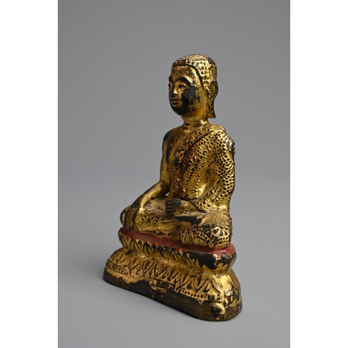 288 - A GOLD LACQUERED BRONZE FIGURE OF BUDDHA, 19TH CENTURY. Seated on a lotus base wearing a dhoti decor... 