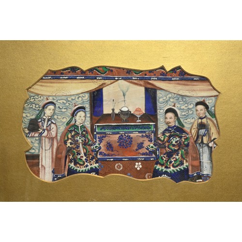 335 - A FRAMED CHINESE PITH PAINTING, LATE 19TH CENTURY. The painting on rice paper depicting courtiers an... 