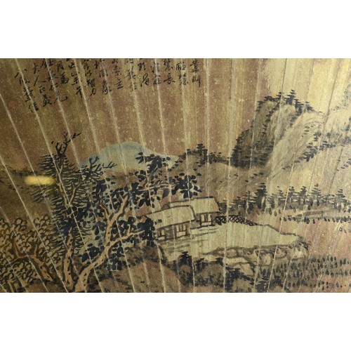 334 - A FRAMED CHINESE FAN PAINTING, 19/20TH CENTURY. Watercolour on paper depicting a house in a rural la... 