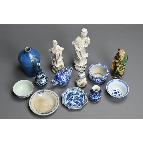 319 - A COLLECTION OF ASSORTED CHINESE AND ASIAN PORCELAIN TEA WARES AND FIGURES. Including: two 20th cent... 