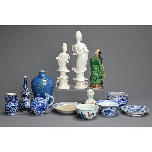 319 - A COLLECTION OF ASSORTED CHINESE AND ASIAN PORCELAIN TEA WARES AND FIGURES. Including: two 20th cent... 