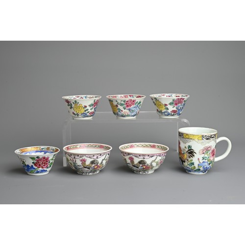 52 - A GROUP OF CHINESE FAMILLE ROSE PORCELAIN ROOSTER CUPS, 18TH CENTURY. To include a coffee cup, Qianl... 