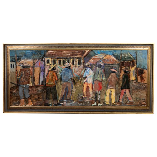 287 - Joe (Joseph Ramapulane) Maseko (South African, 1940-2008) - Township Scene (possibly Miners, c.1960)... 