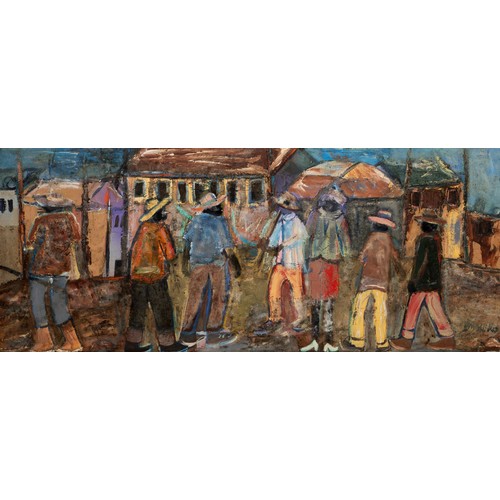 287 - Joe (Joseph Ramapulane) Maseko (South African, 1940-2008) - Township Scene (possibly Miners, c.1960)... 