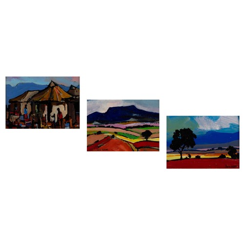 301 - Dale Elliott (South African, 1946-2021) - A series of three miniature landscapes, oil on board, sign... 