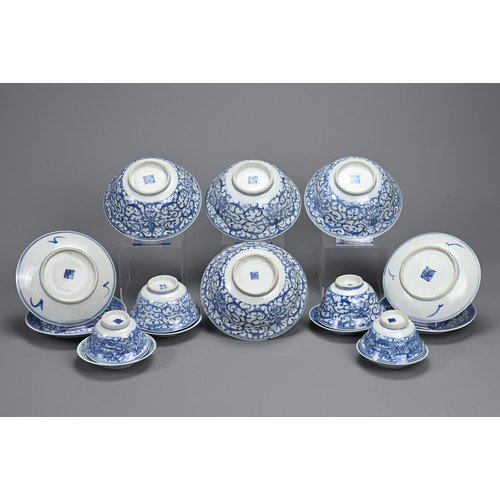 6 - A GROUP OF STRAITS CHINESE NYONYA BLUE AND WHITE PORCELAIN ITEMS, 19TH CENTURY. Sixteen in total to ... 