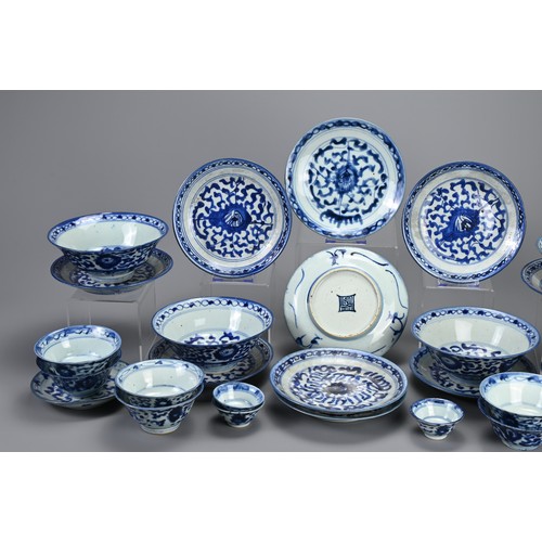 20 - A GROUP OF STRAITS CHINESE NYONYA BLUE AND WHITE PORCELAIN ITEMS, 19TH CENTURY. Twenty seven in tota... 