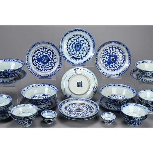 20 - A GROUP OF STRAITS CHINESE NYONYA BLUE AND WHITE PORCELAIN ITEMS, 19TH CENTURY. Twenty seven in tota... 