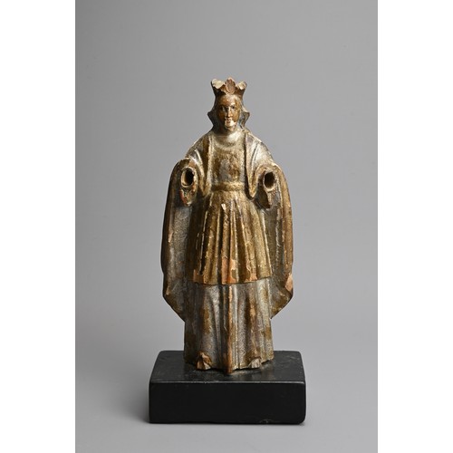 219 - A CARVED WOODEN FIGURE OF MADONNA, PROBABLY SPANISH SCHOOL, 18/19TH CENTURY. With traces of gilding ... 