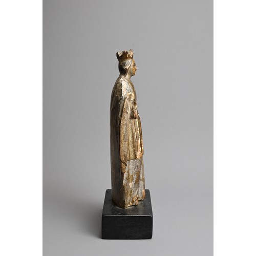 219 - A CARVED WOODEN FIGURE OF MADONNA, PROBABLY SPANISH SCHOOL, 18/19TH CENTURY. With traces of gilding ... 