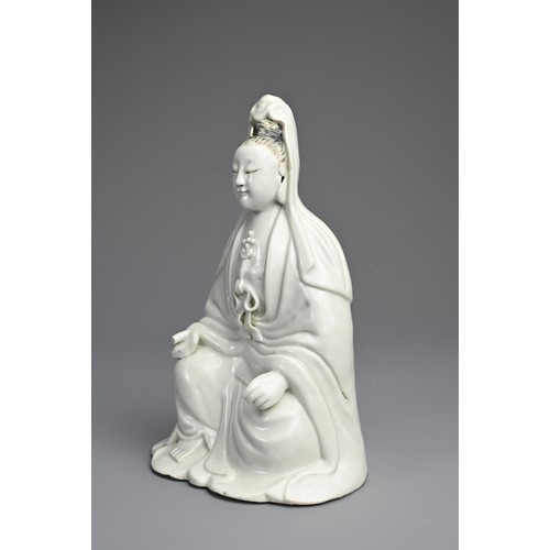 80 - A CHINESE DEHUA PORCELAIN FIGURE OF GUANYIN, 19TH CENTURY. Seated, dressed in long robes with hair t... 