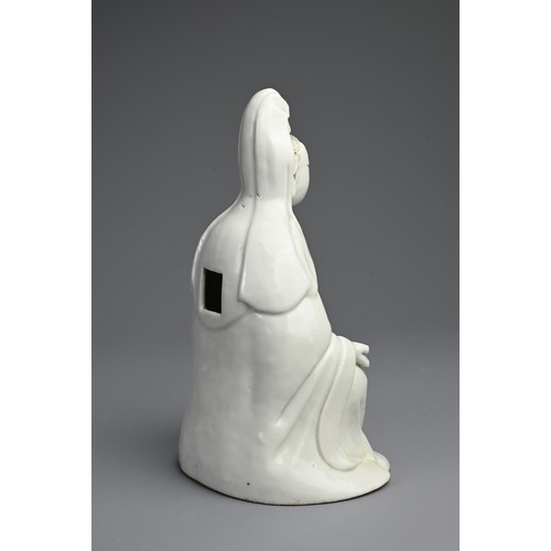 80 - A CHINESE DEHUA PORCELAIN FIGURE OF GUANYIN, 19TH CENTURY. Seated, dressed in long robes with hair t... 