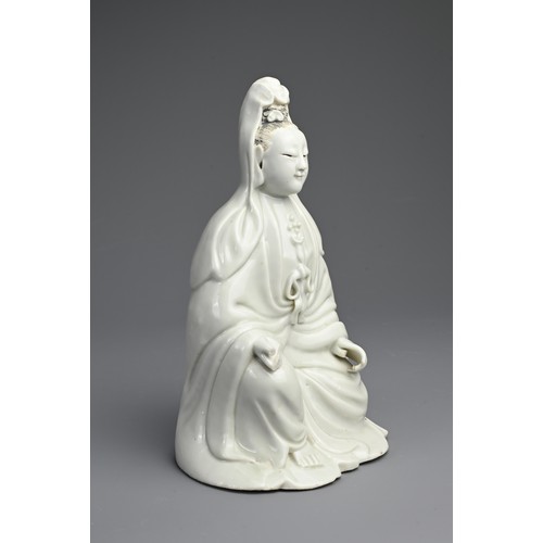 80 - A CHINESE DEHUA PORCELAIN FIGURE OF GUANYIN, 19TH CENTURY. Seated, dressed in long robes with hair t... 