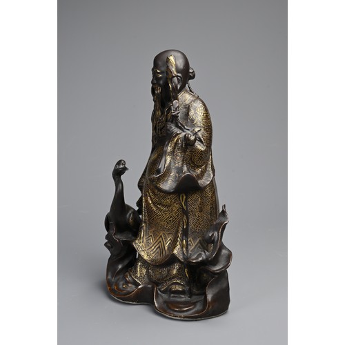 85 - A CHINESE BRONZE IMITATION PORCELAIN FIGURE OF SHOULAO, YOU CHANGZI (1874-1922). The brown glazed an... 