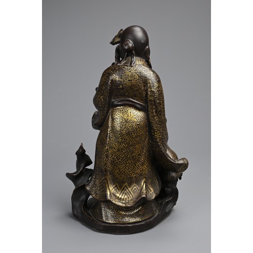 85 - A CHINESE BRONZE IMITATION PORCELAIN FIGURE OF SHOULAO, YOU CHANGZI (1874-1922). The brown glazed an... 