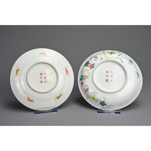 101 - TWO CHINESE FAMILLE ROSE PORCELAIN DISHES, 20TH CENTURY. To include a Balsam pear decorated dish fea... 