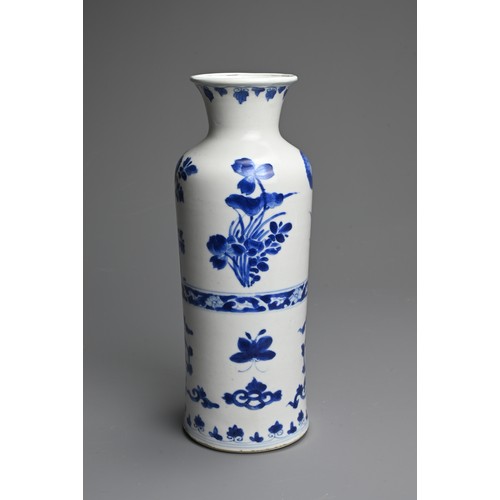 89 - A CHINESE BLUE AND WHITE PORCELAIN VASE, EARLY 18TH CENTURY. Cylindrical body on gently everted foot... 