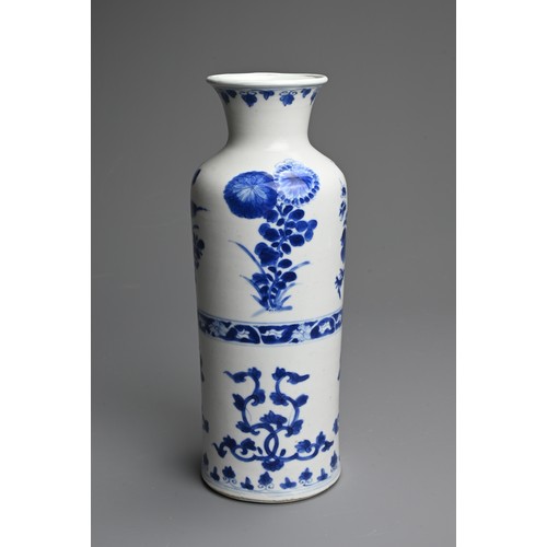 89 - A CHINESE BLUE AND WHITE PORCELAIN VASE, EARLY 18TH CENTURY. Cylindrical body on gently everted foot... 