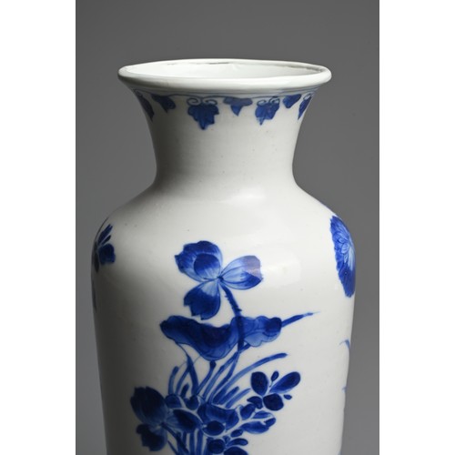 89 - A CHINESE BLUE AND WHITE PORCELAIN VASE, EARLY 18TH CENTURY. Cylindrical body on gently everted foot... 