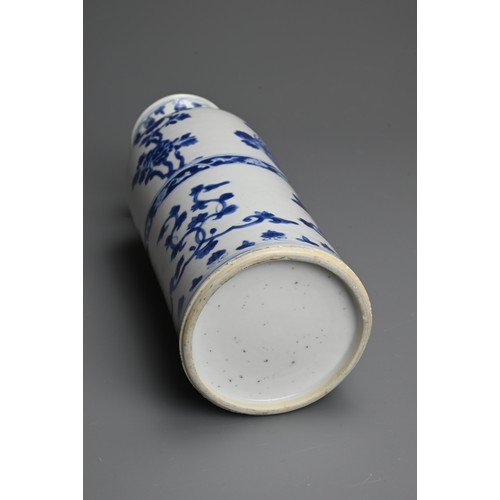 89 - A CHINESE BLUE AND WHITE PORCELAIN VASE, EARLY 18TH CENTURY. Cylindrical body on gently everted foot... 