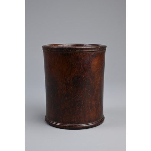 91 - A CHINESE HUANGHUALI BRUSH POT, BITONG, QING DYNASTY. Very slightly waisted cylindrical form with ca... 