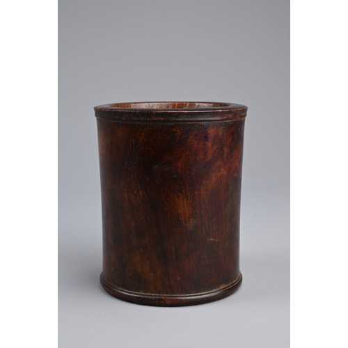 91 - A CHINESE HUANGHUALI BRUSH POT, BITONG, QING DYNASTY. Very slightly waisted cylindrical form with ca... 