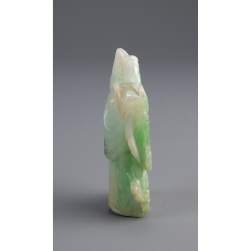 62 - A CHINESE JADE FIGURE OF GUANYIN, 19/20TH CENTURY. Standing dressed in robes. Weight 36.8 grams. Hei... 