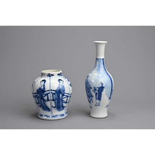 88 - TWO CHINESE BLUE AND WHITE PORCELAIN ITEMS, EARLY 18TH CENTURY. To include a bottle vase decorated w... 