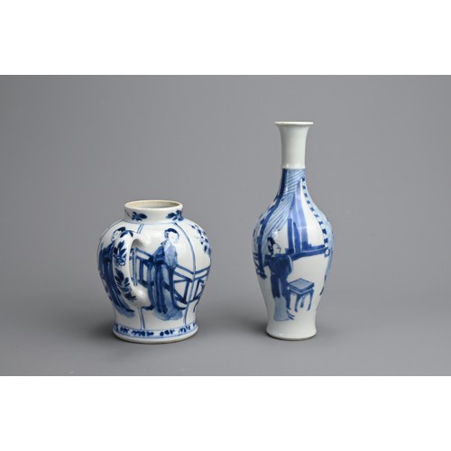 88 - TWO CHINESE BLUE AND WHITE PORCELAIN ITEMS, EARLY 18TH CENTURY. To include a bottle vase decorated w... 